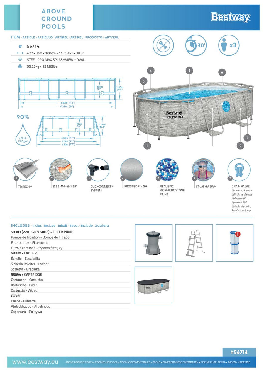 Piscina Bestway Ovalada Ventana Filtro+Acces 4.27X2.50X1.00M
