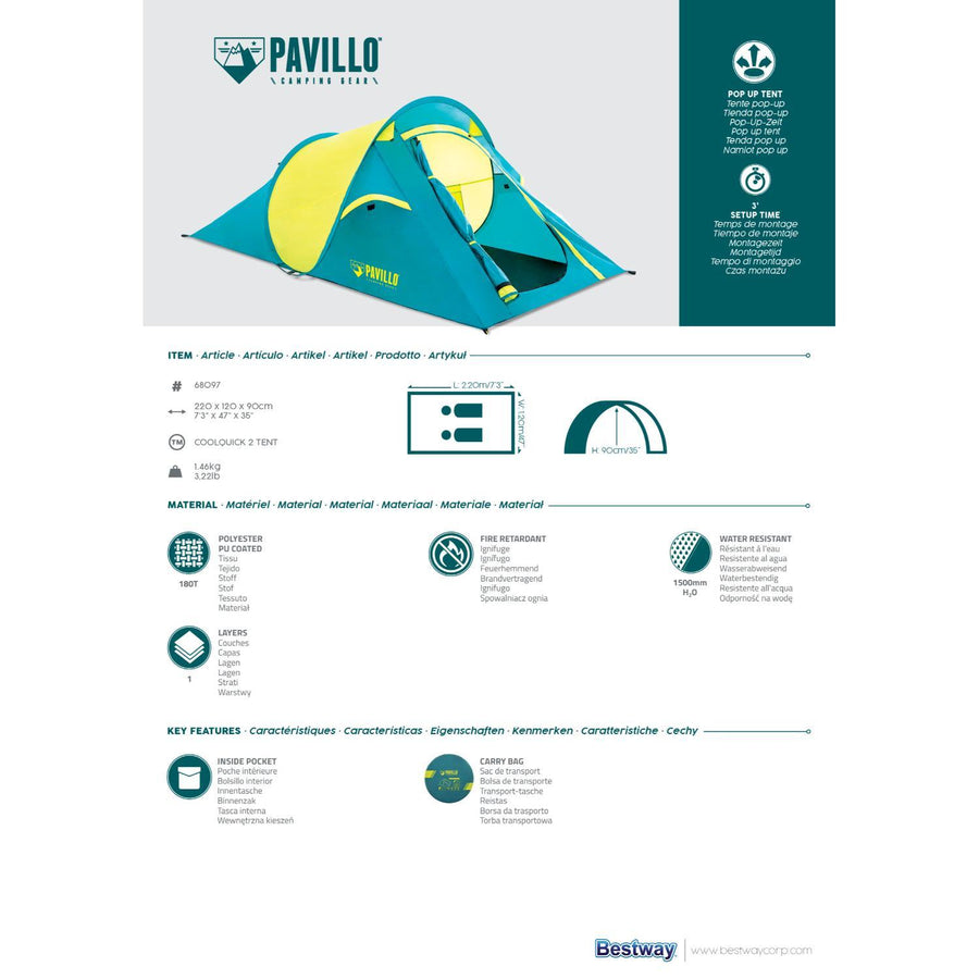 Carpa Pop Up Pavillo™ 2 Personas 2.20M X 1.20M X 90Cm